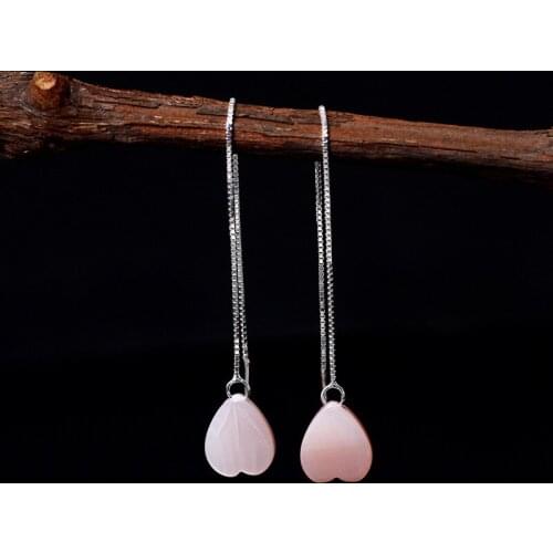United States 925 Sterling Silver Pink Shell Is Natural Love Earrings Peach Heart Shaped Ear Wire Earrings Long Love