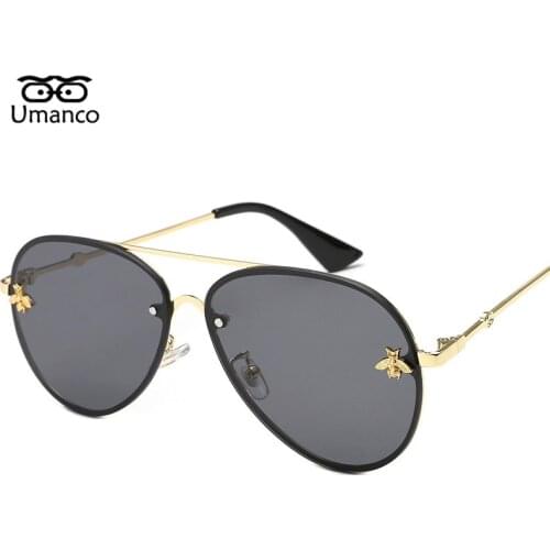 Umanco Cute Small Bee Sunglasses Women Men Vintage Fashion Metal Sun Glasses Retro Gold Shades Black/Pink/Silver Eyewears UV400