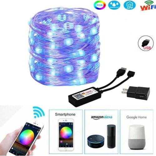 Tuya WiFi USB Power supply 5V Multi color Changing RGB Time Control Christmas Tree LED String Fairy Light Wedding Party Garland