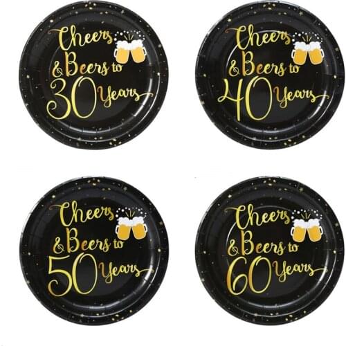 Cheers To 30 Years 30/40/50/60th Birthday Party Decor Adult Birthday Tablewares Black Gold Cup Plates Napkin Anniversary Cutlery