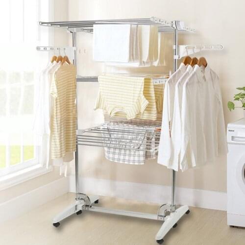 Multi-function Clothes Hanger Rack Stand 3/4 Layer Foldable Save Space Clothes Dryer Vertical Floor Stand Home Storage Tool HWC