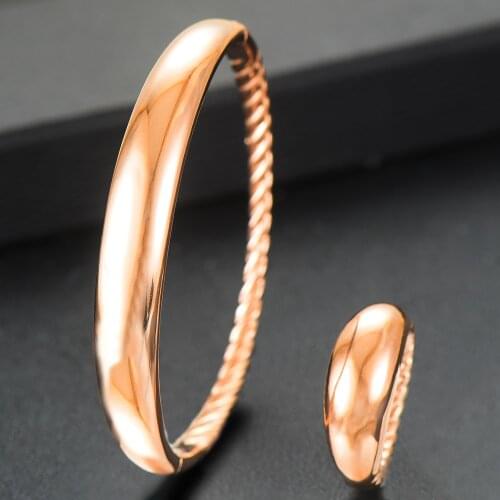 Kellybola Jewelry Brand Luxury Smooth Carving 2PCS Bangle Ring Set For Women Girl Bridal Engagement Wedding Party Show Daily