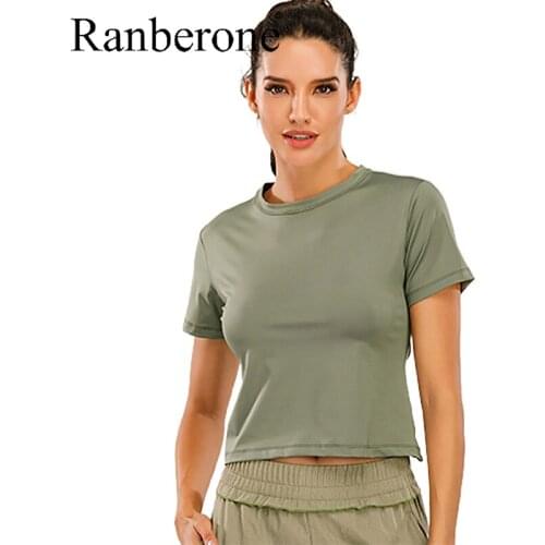 Ranberone Female T-shirt Crop Top Seamless Sports Fitness Tops Yoga Clothes Fitness Sports Wear Women Short Sleeved Gym Clothes