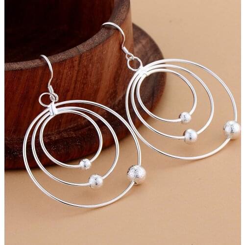 Hot pure 100% 925 Sterling Silver Earrings for Women noble Jewelry Three circle beads Earrings wedding party Christmas Gift