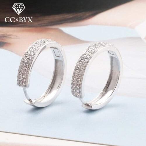 Silver Clip Earrings For Women Hyperbole Cubic Zirconia Large Circle Brincos Wedding Personality 925 Jewelry Bijoux Femme CCE637