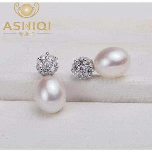 ASHIQI 925 sterling silver drop Earrings Natural Freshwater Pearl Earrings Fine jewelry for Women gift