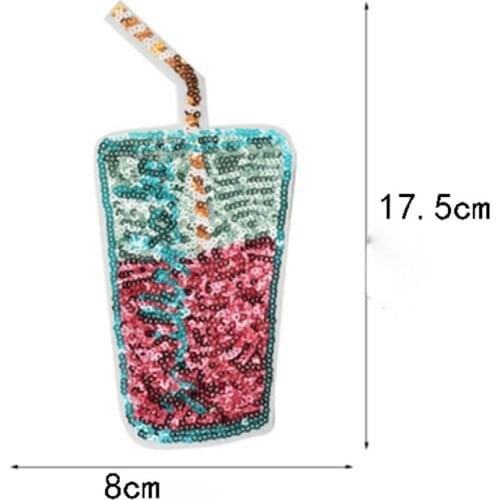 17.5*8cm Big Size Embroidered Sew-On Patches Cloth DIY Motif Applique Sticker Sequins Handmade Drink Cup Kids