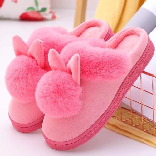 2021 New Fashion Autumn Winter Cotton Slippers Rabbit Ear Home Indoor Slippers Winter Warm Shoes Womens Cute Plus Plush Slippers