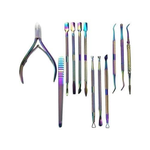 25 Style Rainbow Stainless Steel Nail Cuticle Pusher Tweezer Nail Art Files UV Gel Polish Remove Manicure Care Groove Clean Tool