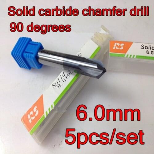 5pcs/set 6.0mm*90 degrees*50mm 4 flutes Solid carbide chamfer drill Chamfering cutter Countersink Drill Bit Free shipping