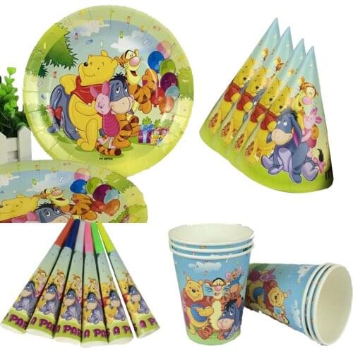 69pcs/set Winnie Disposable Tableware Disney Cartoon Pooh Bear Theme Party Set Birthday Party Decoration Supplies Scene Layout