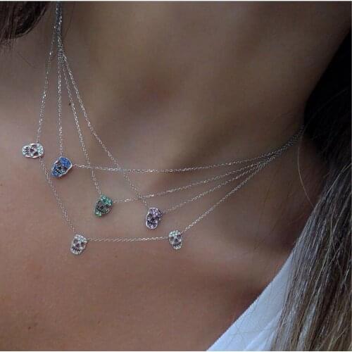 925 sterling silver fine jewelry cute tiny small skull chain link chain 3 pcs skull collar necklace for lady