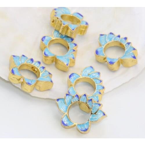 Free shipping fashion 17*24mm flower shape hollow enamel cloisonne accessories beads 5pcs gold-color jewelry making B2511