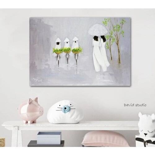 Free Shipping Modern Oil Painting Abstract Art Folk Costume Popular Vietnamese Art for Living Room Wall Decoration