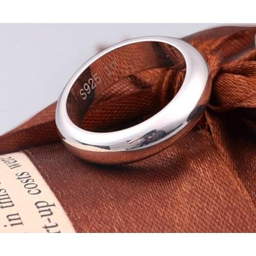 BOCAI New solid S925 pure silver plain circle glossy couple ring simple glossy men and women ring