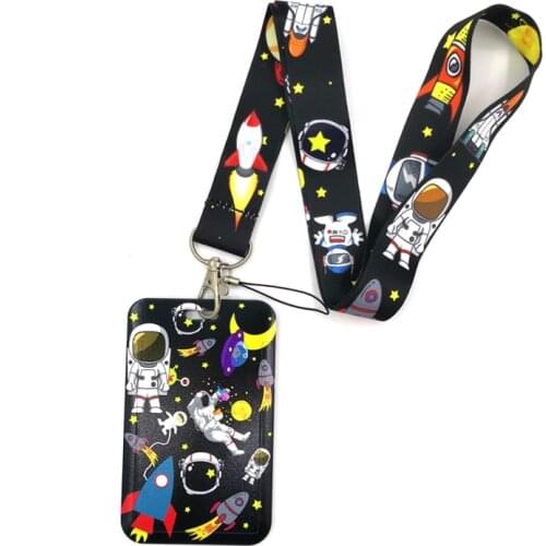Moon Astronaut Universe Soace Key lanyard Car KeyChain ID Card Pass Gym Mobile Phone Kids Key Ring Holder Jewelry Decorations