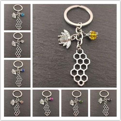 1pc Bumble Bee Keychain Honeycomb With Bead Keyring Gift For Bee Keeper Honey Bee Jewelry Gift For Her Insect Charms
