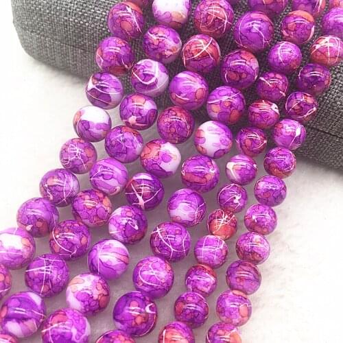 Wholesale 4/6/8/10mm Purple Glass Beads Round Loose Spacer Beads Pattern For Jewelry Making DIY Bracelet Necklace #17