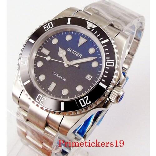 Bliger 40mm mechanical automatic men watch sapphire crystal auto date oyster bracelet miyota 8215 NH35 movement