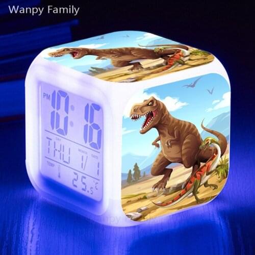 Jurassic Cartoon Dinosaur Luminous despertador reloj Temperature Watch Kids Bedroom Lamp Tale Clocks Alarm horloge Backlight