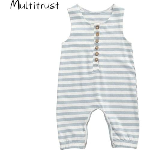 Multitrust Baby Boys Sleeveless Romper Summer Breathable Simple Style Infant Striped Jumpsuit For Newborn Baby Boys Rompers