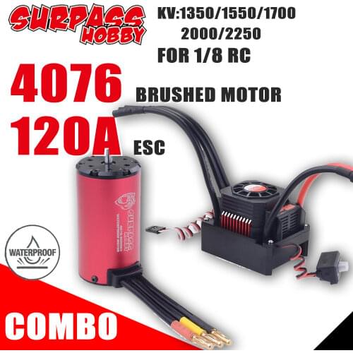 Surpass Hobby KK 4076 Brushless Motor Waterproof ESC Combo 1350 1500 2000 2250 KV with 120A ESC for 1/8 RC Car Drift Racing Car