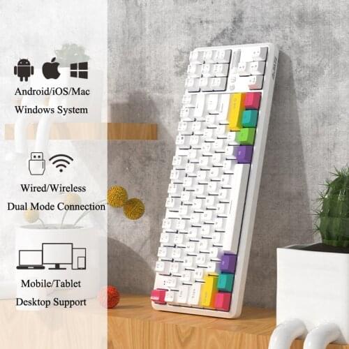 Ajazz 87 Key Bluetooth 3.0 Mechanical Keyboard Dual Mode Computer Tablet Phone Universal White RGB Backlight Mechanical Keyboard