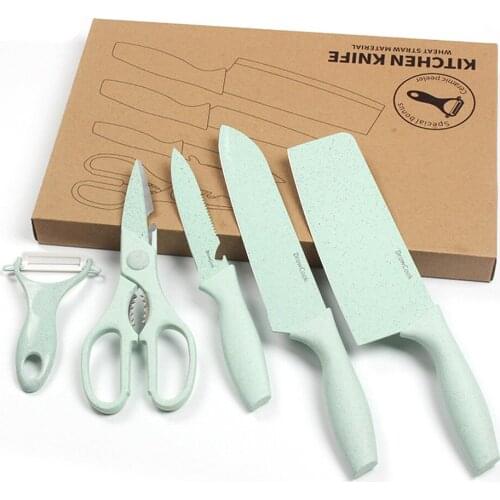 Wheat straw kitchen knife, set of 5 pieces of stainless steel homemade vegetable foods, child food supplement, family gift
