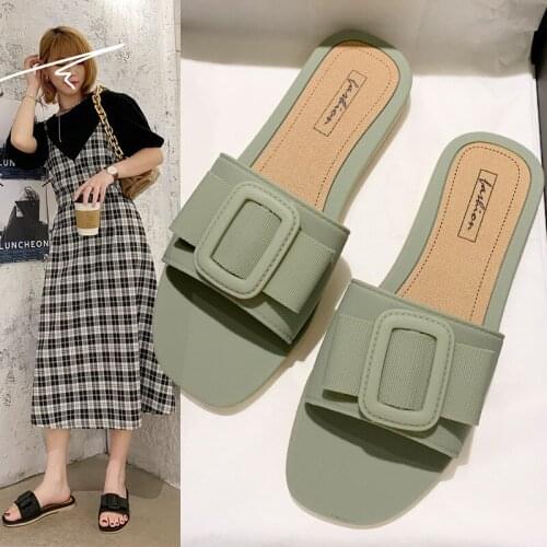 Square Buckle Summer Outside Wear Womens Fashion Korean Sandal Soft Bottomed Beach Ladys Slippers