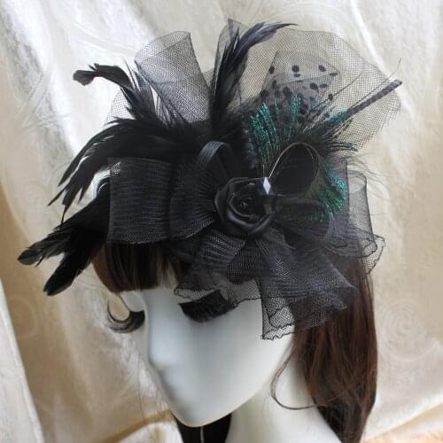 Fashion Hair Accessories Feather Net Yarn Lace Headdress Black New Hairpin