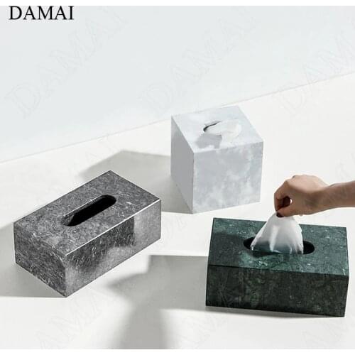 Nordic Natural Marble Tissue Boxes Modern Living Room Paper Towel Storage Box Ornaments Dining Table Napkin Holder Home Decor