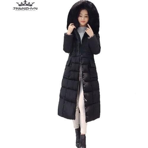 Tnlnzhyn 2019 New Winter Women Jacket Parkas Slim Fur Collar Hooded Down Cotton Jacket Coat Female Thick Warm Cotton Jacket Y580
