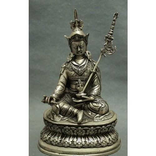 Wholesale factory 9" Tibet Silver Padmakara Padmasambhava Rinpoche Buddha Phurpa Dagger Statue