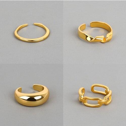 VENTFILLE 925 Sterling Silver Gold Open Rings for Women Hollow Irregular Geometric Birthday Party Jewelry Gift