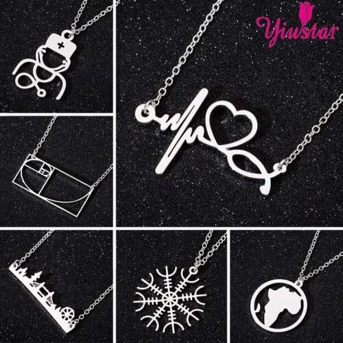 Punk Heartbeat Necklace Ladies Love Necklace and Pendant Medical Nurse Doctor Lover Gift Stainless Steel Jewelry New Year Gift