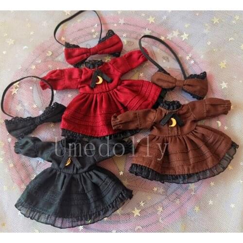 1 Set Mori Girl Style Long-sleeved Doll Dress + Hair Band for OB11 Obitsu 11 Doll Clothes Accessories Toy