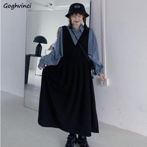 Sleeveless Dress Women V-neck Preppy Style Fall Dresses Womens Loose All-match Student Chic Ins Sweet Simple Clothing Harajuku