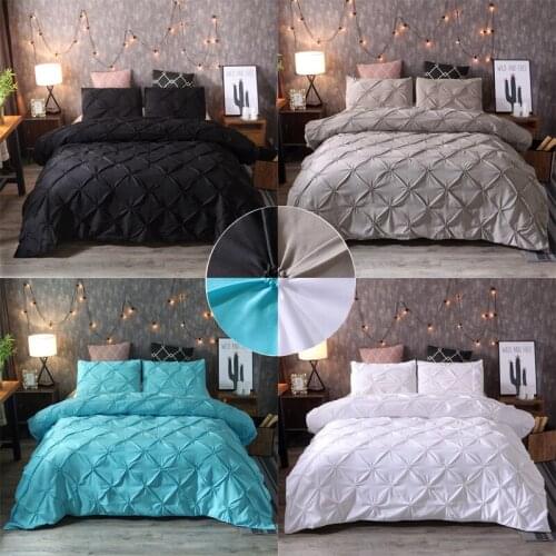 European Solid Color Super Soft Microfiber Floral Pinch Pleat Duvet Cover Pillowcase Set Washed Luxury Wedding Quilt Cover