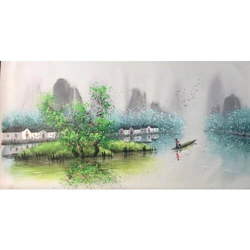 Hand Painted Landscape Canvas Painting Abstract Wall art Picture for Home Decoration Chinese Region of Rivers and Lakes