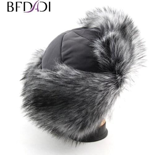 BFDADI Men Big Size Hat Winter Warm Male Faux Fur Outdoor For Russian Faux Leather Cap Men Bomber Hats Free Shipping