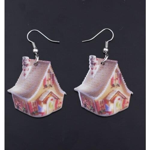 1 pair drop earrings new 2014 big house architecture cute lovely printing acrylic design summer style for girls woman jewelry