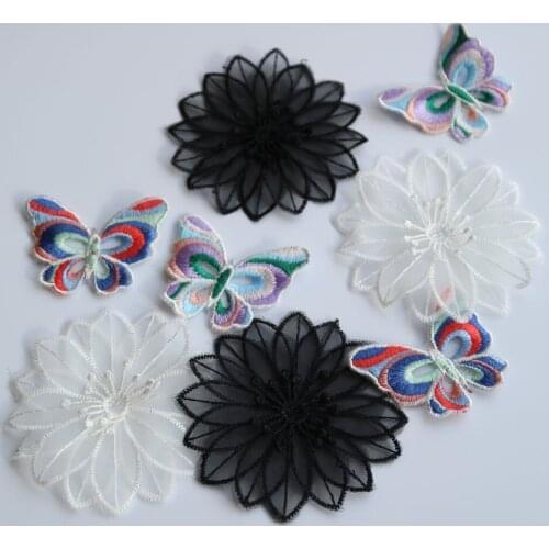 8pc/set embroidery butterfly patches for clothes Lace organza flower appliques embroidered decorative parche sew on badge