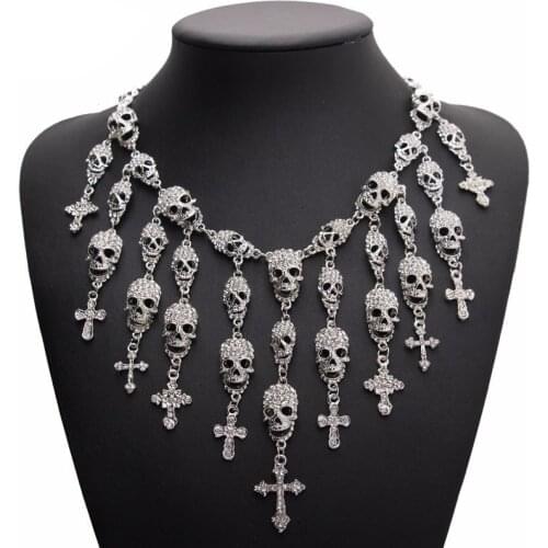 High quality full rhinestone skull cross necklace Chain On The Neck Retro Jewelry For Women Halloween Party Accessory Gift 2020