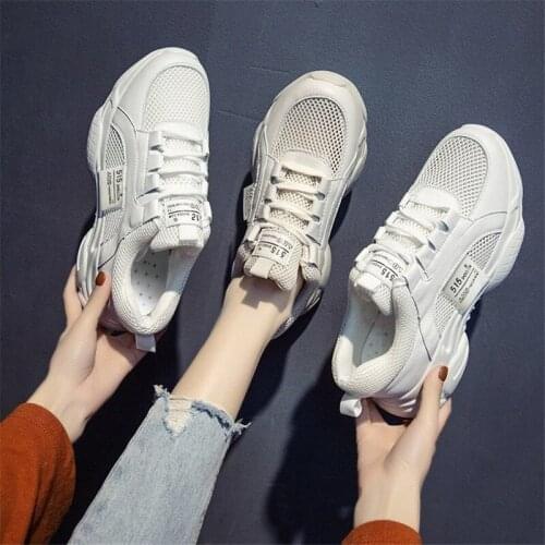 Women Chunky Platform Sneakers 2021 Fashion Lace Up Old Dad Shoes Woman 5cm High Heels Basket Female Casual Shoes White Trainers