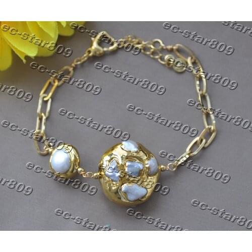 Z11309 7"~9" 25mm White Pearl gold-plating Bead Bracelet Women Fashion Jewelry
