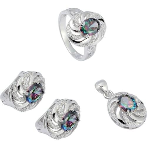 Eulonvan Charms luxury Wedding jewelry sets womens accessories 925 sterling silver dropshipping Rainbow Cubic Zirconia S-3731set