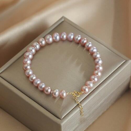 Romantic Valentines Day Gift Lustrous Light Purple Real Pearl Bracelet Glossy Daily Pearl Jewelry for Women 2021