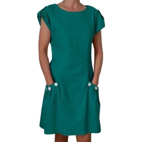 Women Dress Casual Quick Drying Buttons All Match Skin-friendly Loose Solid Color Lady Dress Short Sleeve Summer Dress Women
