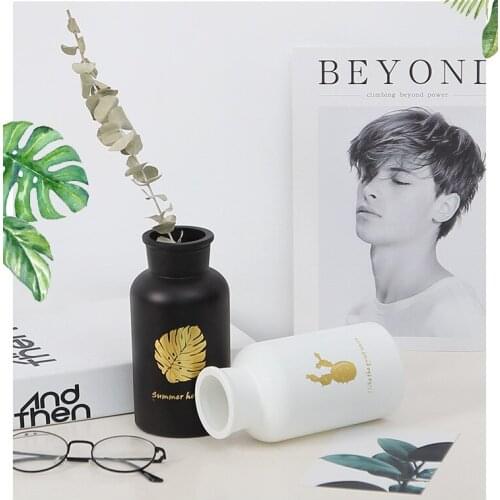 1PC Nordic Design Frosted Glass Vase Flower Vase with Gold Paiting Home Decor Tabletop Vase Hydroponic Container JL 265