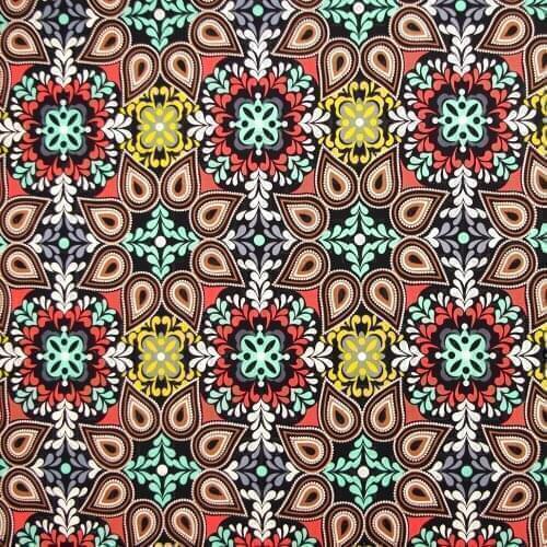 1 yard Cotton Woven Fabric for sewing pathwork, dress, cloth, bedding, hadmaking, Paisley Flowers and leaves (width=140cm)